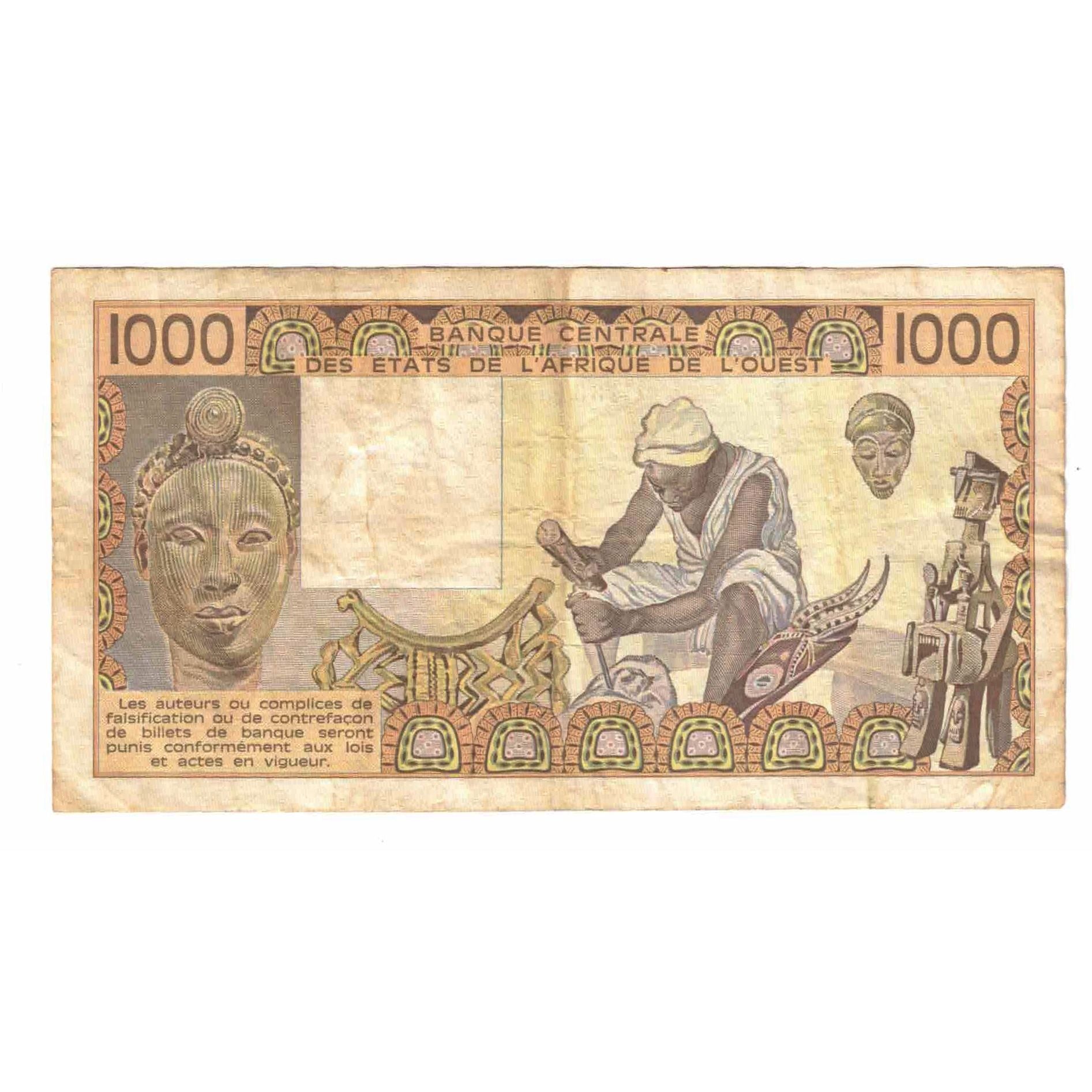 Banknote, West African States, 1000 Francs, 1988, KM:406Da, VF(20-25)
