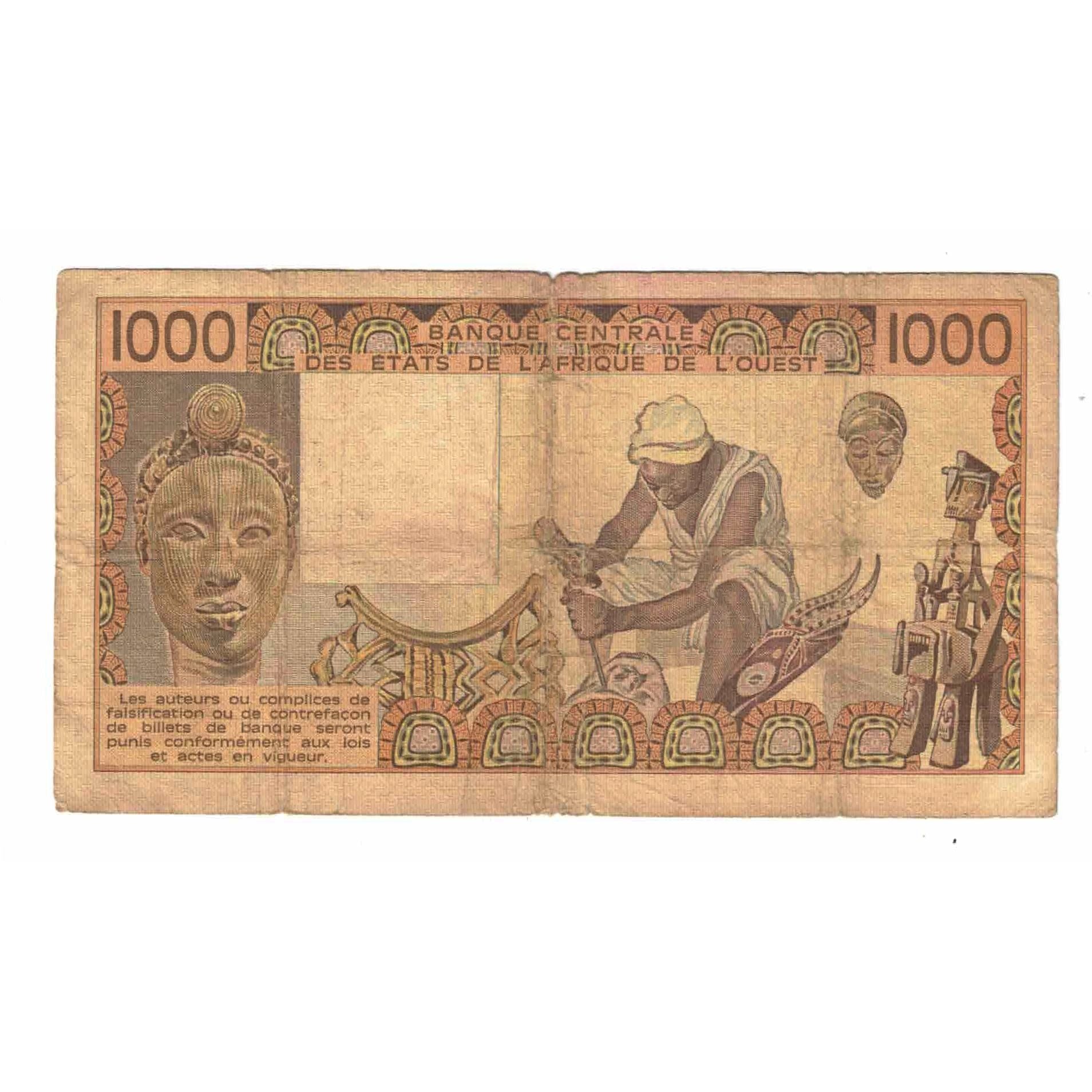 Banknote, West African States, 1000 Francs, 1986, KM:607Hg, F(12-15)