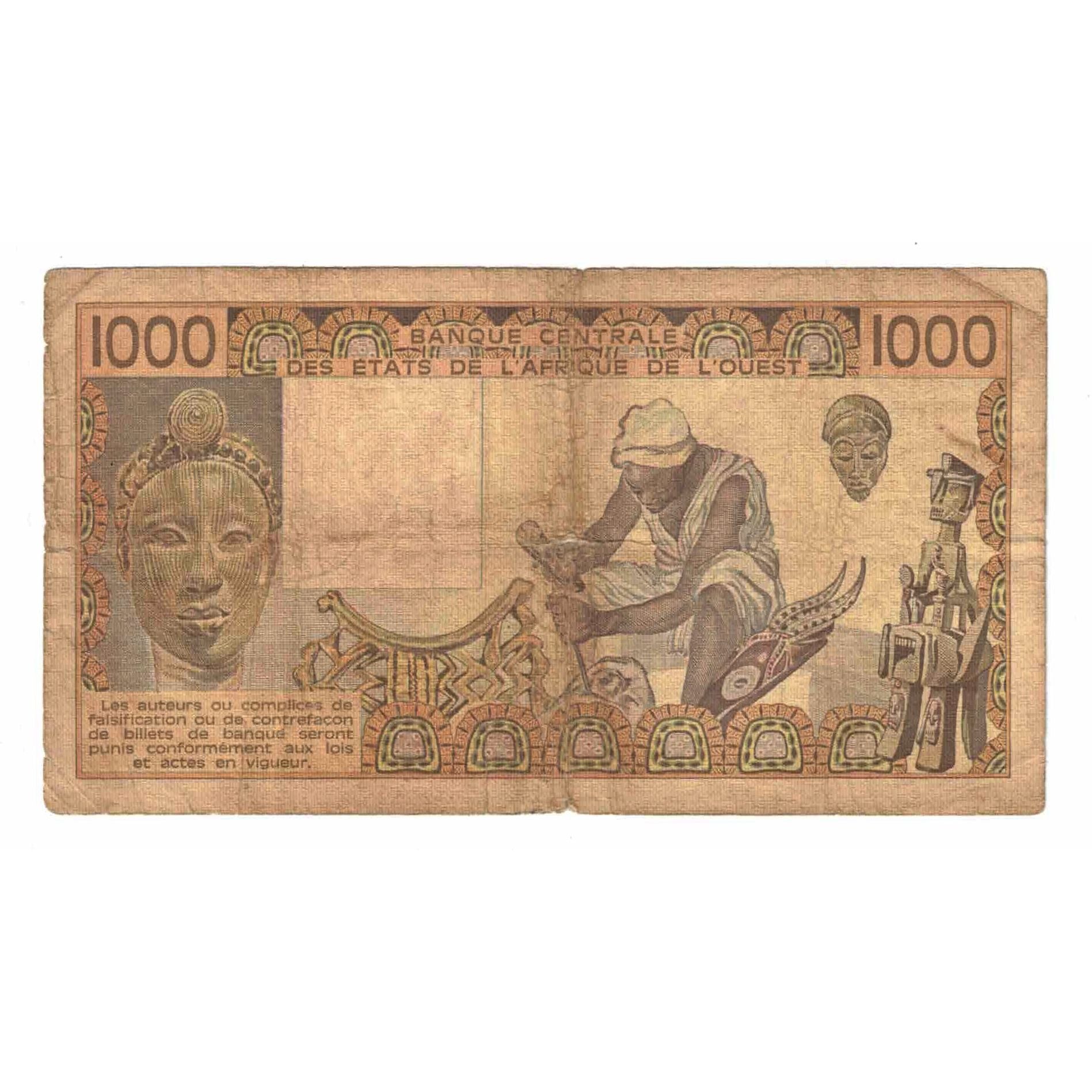 Geldschein, West African States, 1000 Francs, 1986, KM:607Hg, SGE+