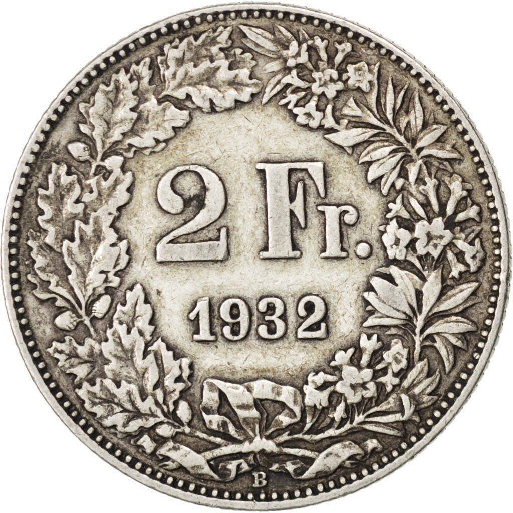 SWITZERLAND, 2 Francs, 1932, Bern, KM #21, EF(40-45), Silver, 27.4, 9.97