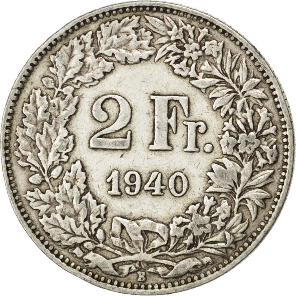 Coin, Switzerland, 2 Francs, 1940, Bern, EF(40-45), Silver, KM:21