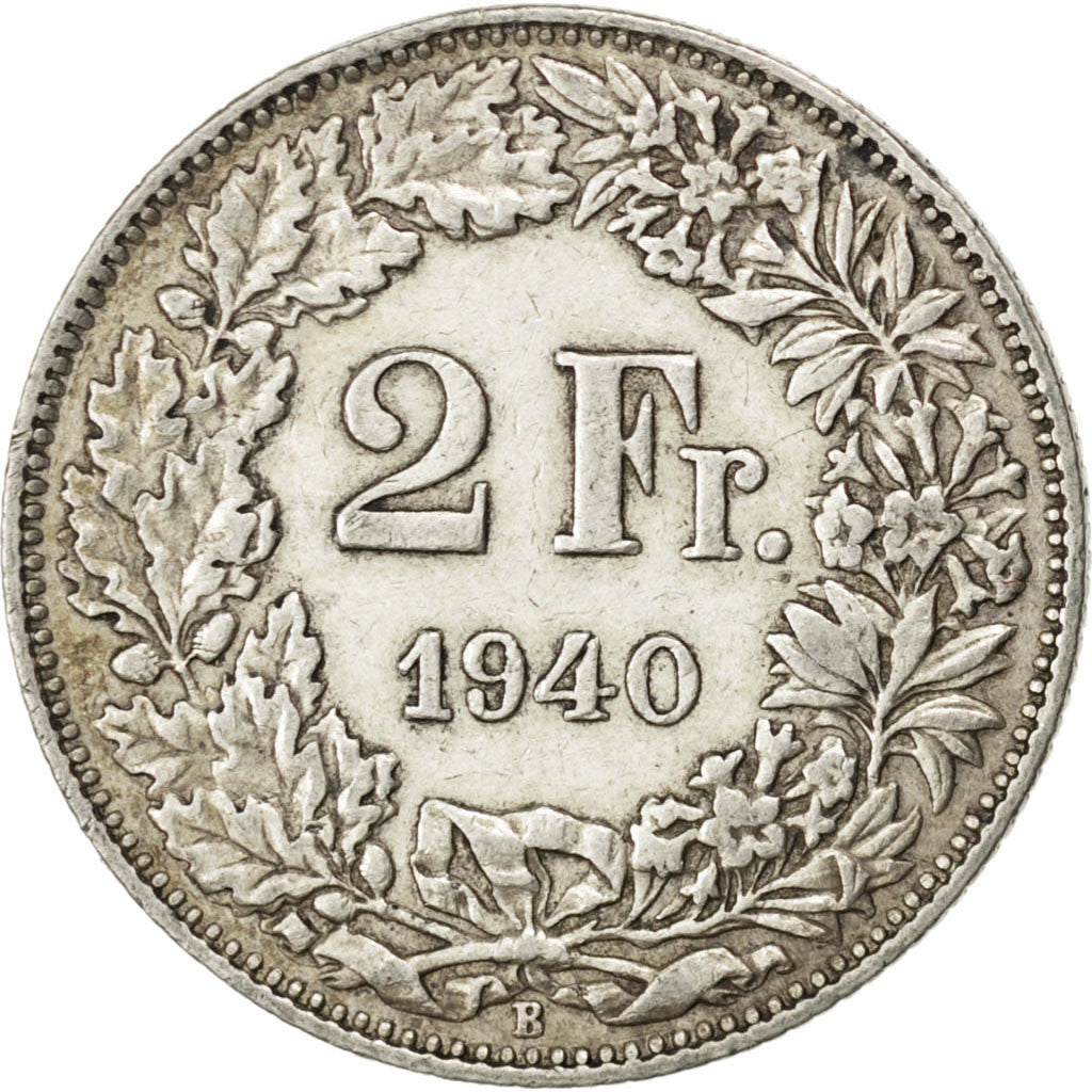 Coin, Switzerland, 2 Francs, 1940, Bern, AU(50-53), Silver, KM:21