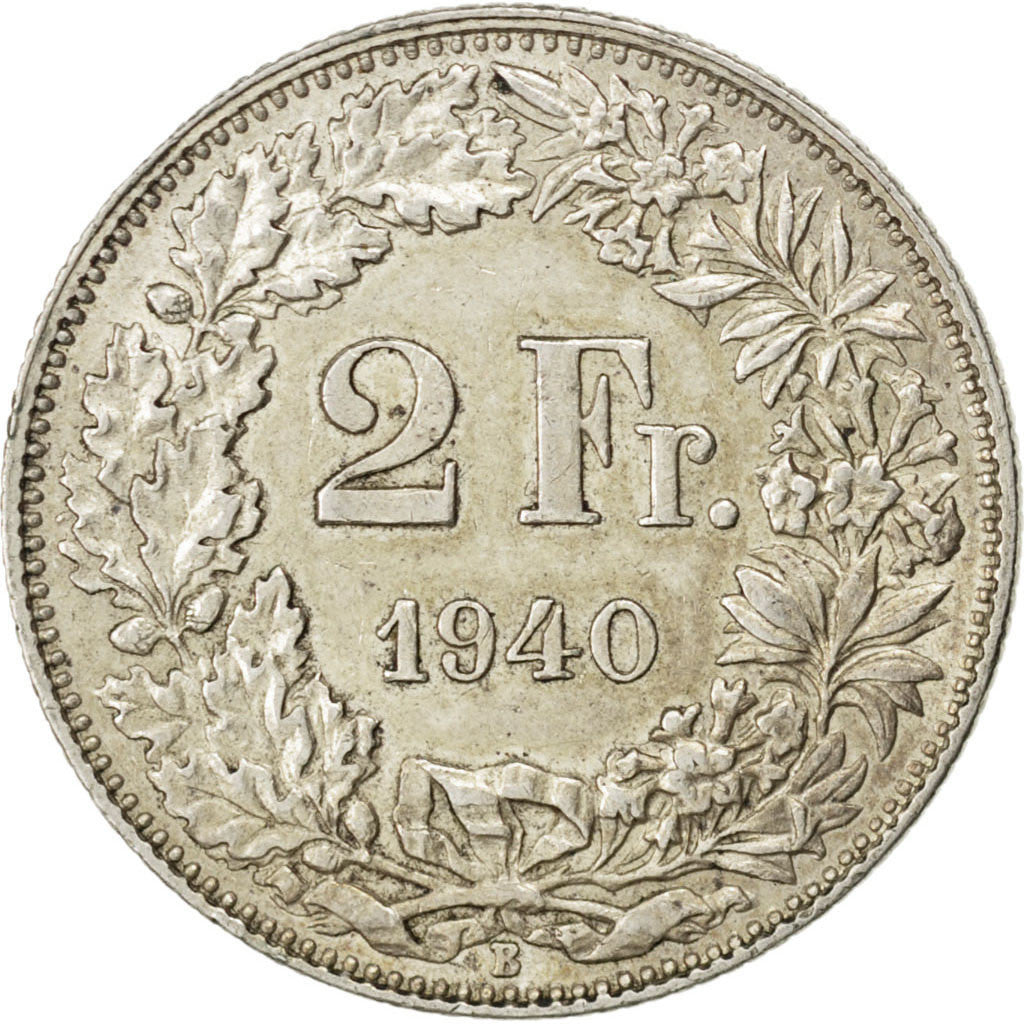 Coin, Switzerland, 2 Francs, 1940, Bern, AU(55-58), Silver, KM:21