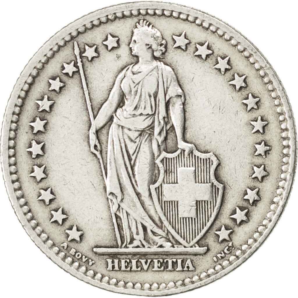 SWITZERLAND, 2 Francs, 1943, Bern, KM #21, EF(40-45), Silver, 27.4, 9.97