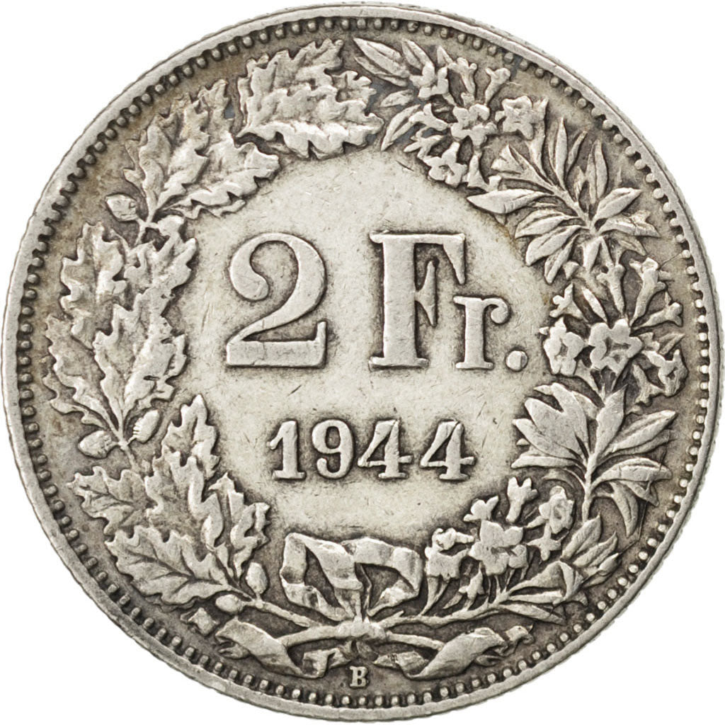 Coin, Switzerland, 2 Francs, 1944, Bern, EF(40-45), Silver, KM:21