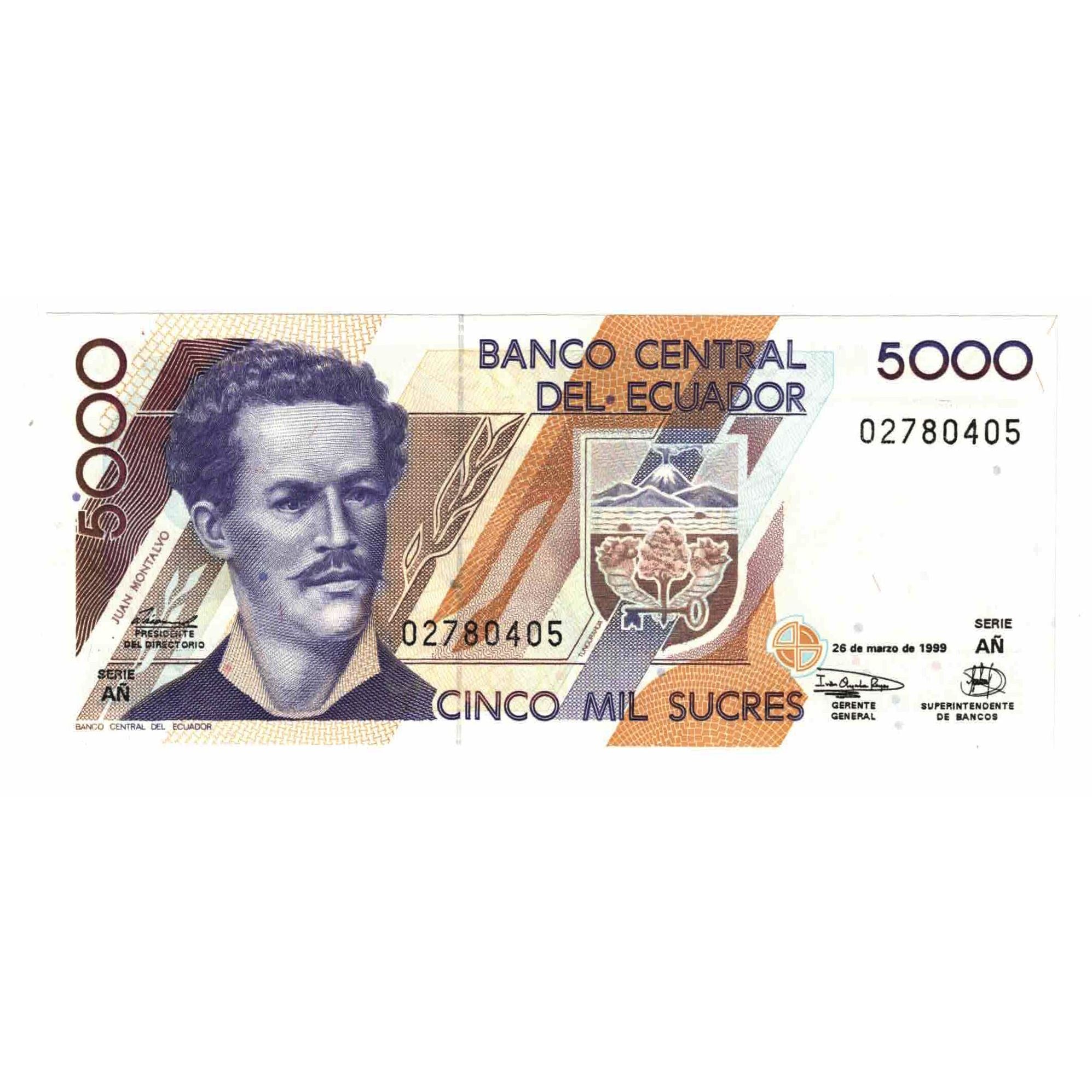 Banknote, Ecuador, 5000 Sucres, 1999, 1999-03-26, KM:128c, UNC(65-70)