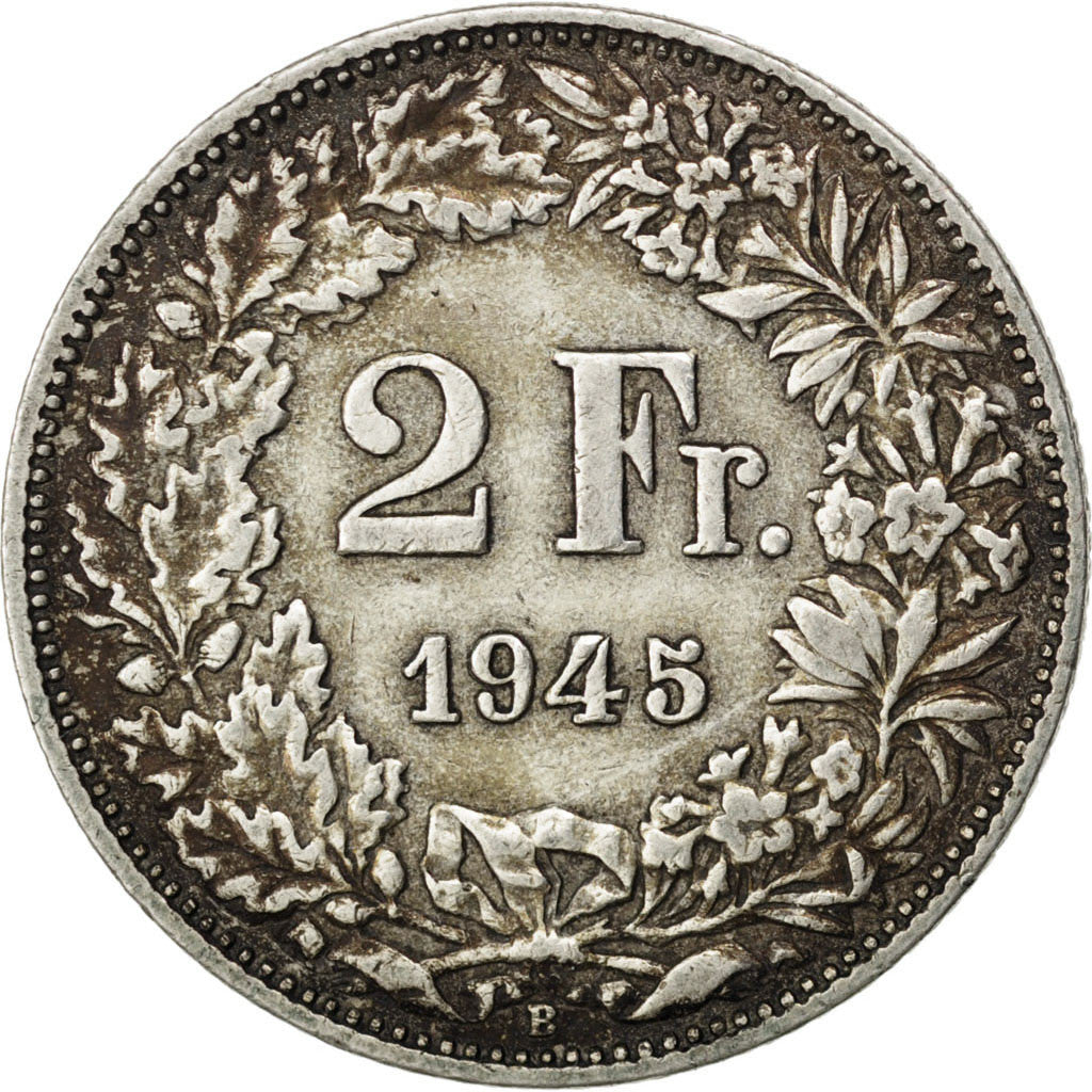 Coin, Switzerland, 2 Francs, 1945, Bern, AU(50-53), Silver, KM:21