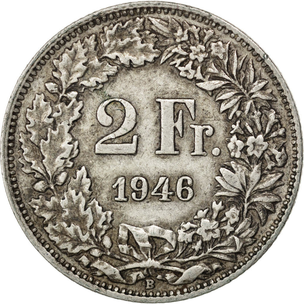 Coin, Switzerland, 2 Francs, 1946, Bern, AU(50-53), Silver, KM:21