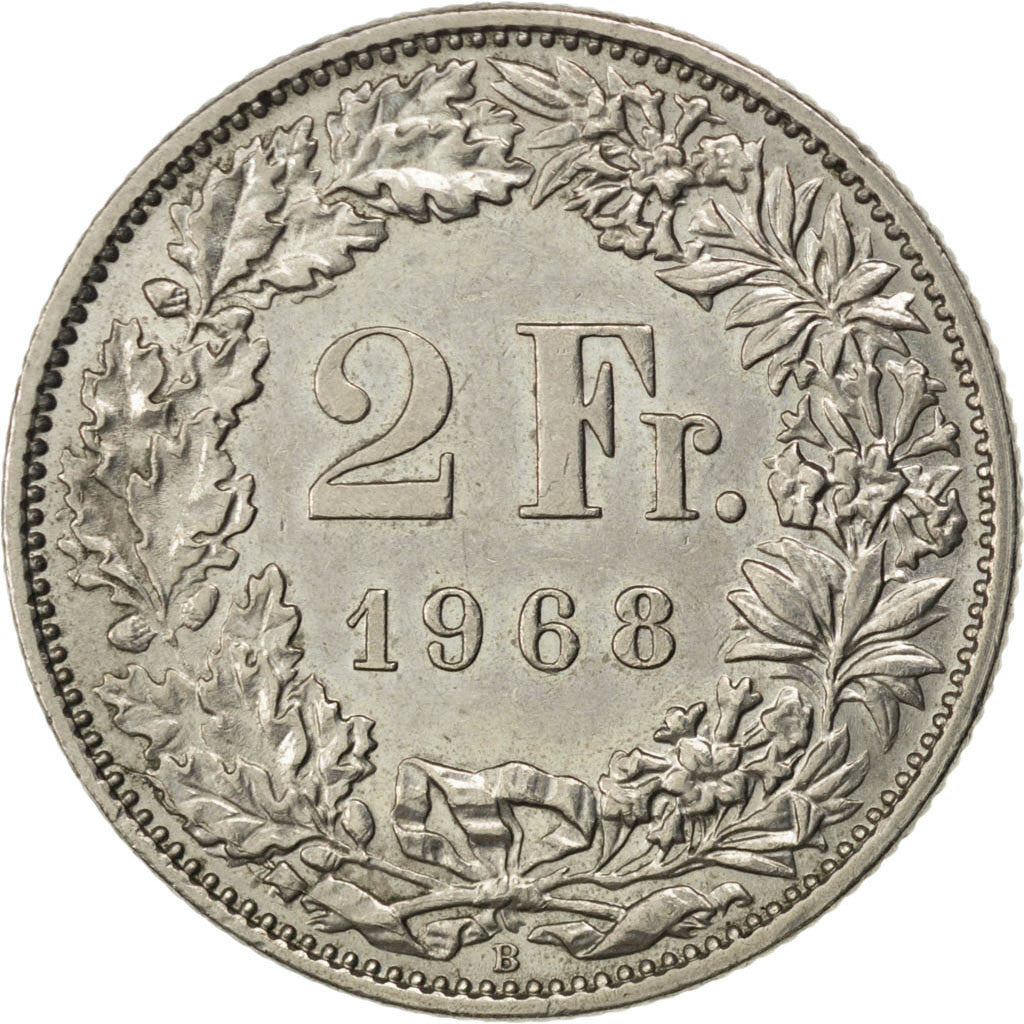 Coin, Switzerland, 2 Francs, 1968, Bern, MS(63), Copper-nickel, KM:21a.1