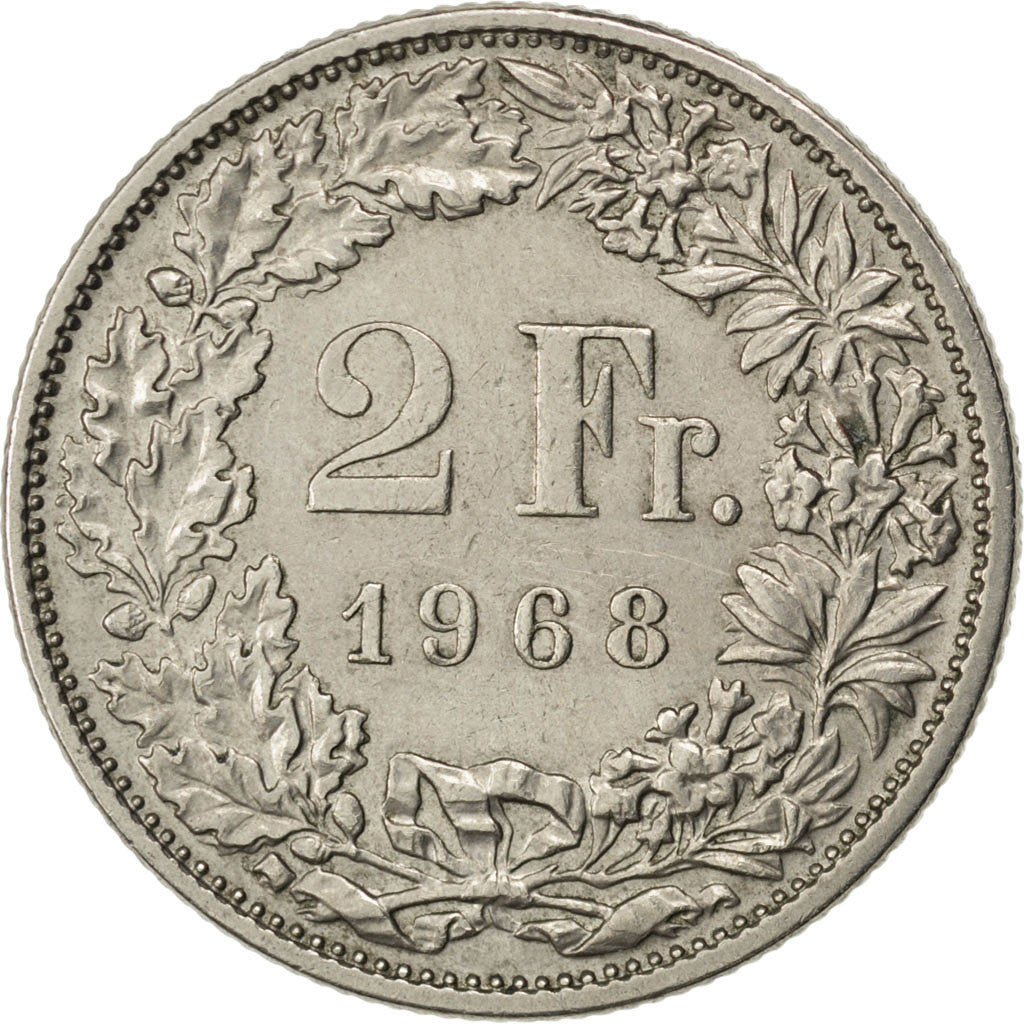 Svizzera, 2 Francs, 1968, Bern, SPL-, Rame-nichel, KM:21a.1