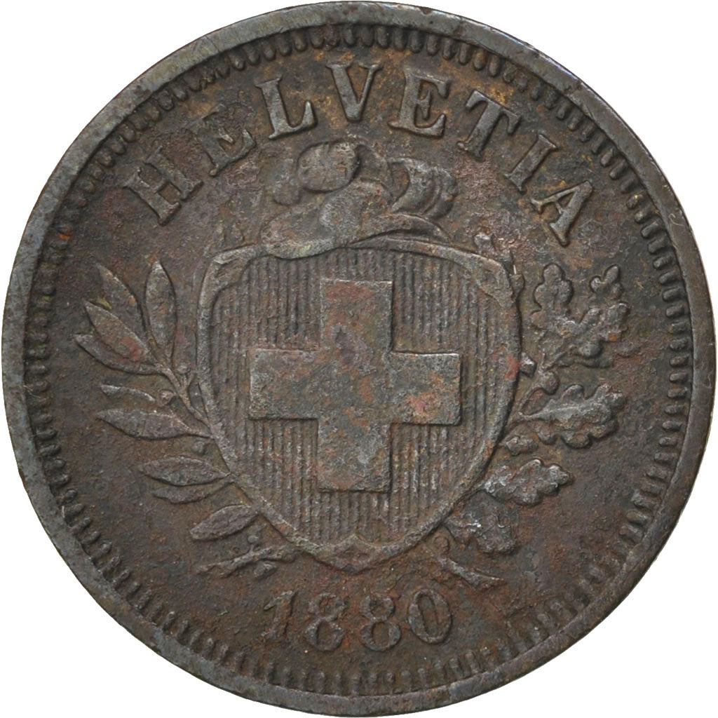 SWITZERLAND, Rappen, 1880, Bern, KM #3.1, EF(40-45), Bronze, 1.46