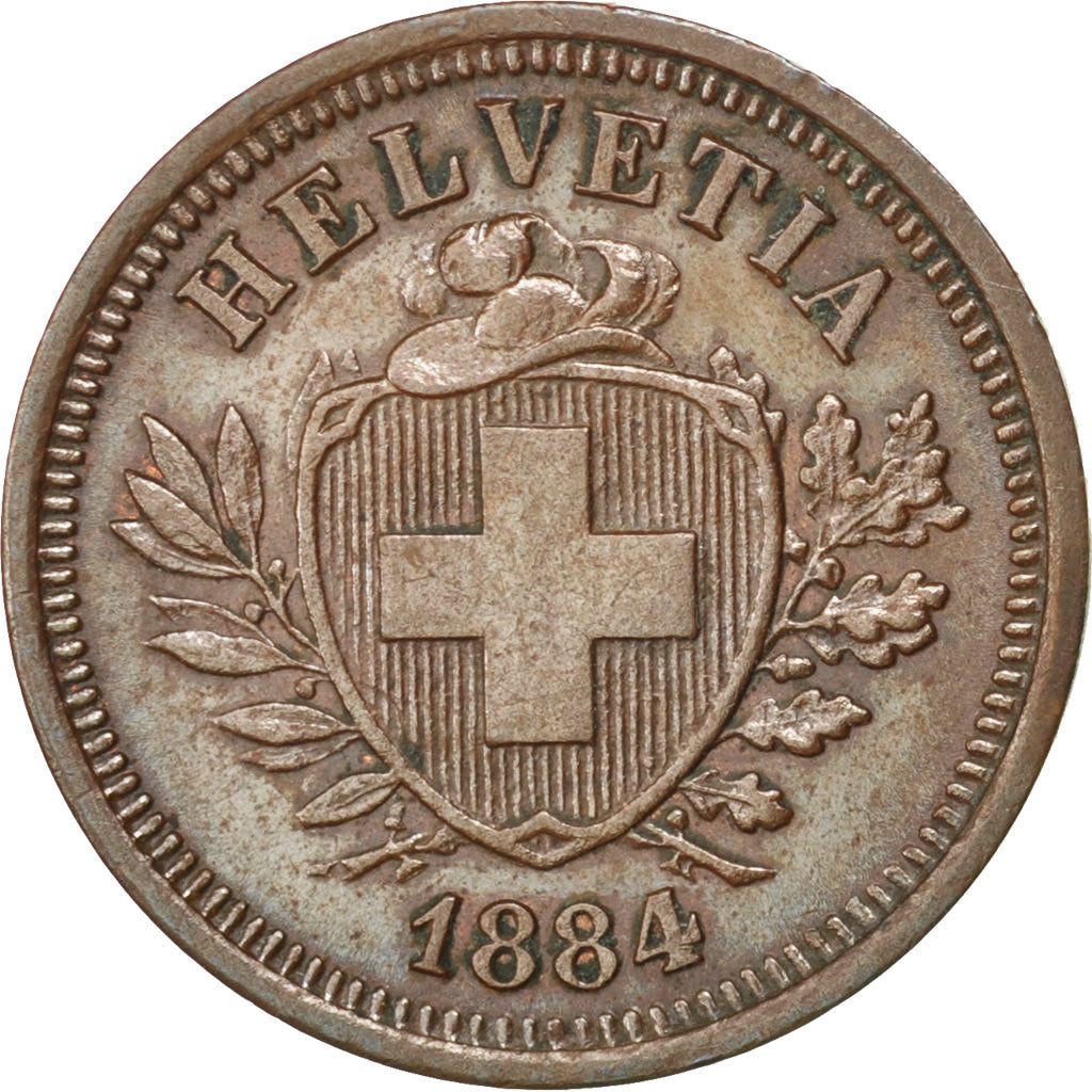 SWITZERLAND, Rappen, 1884, Bern, KM #3.1, AU(55-58), Bronze, 1.49