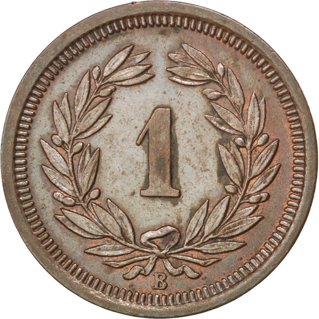 SWITZERLAND, Rappen, 1884, Bern, KM #3.1, AU(55-58), Bronze, 1.49