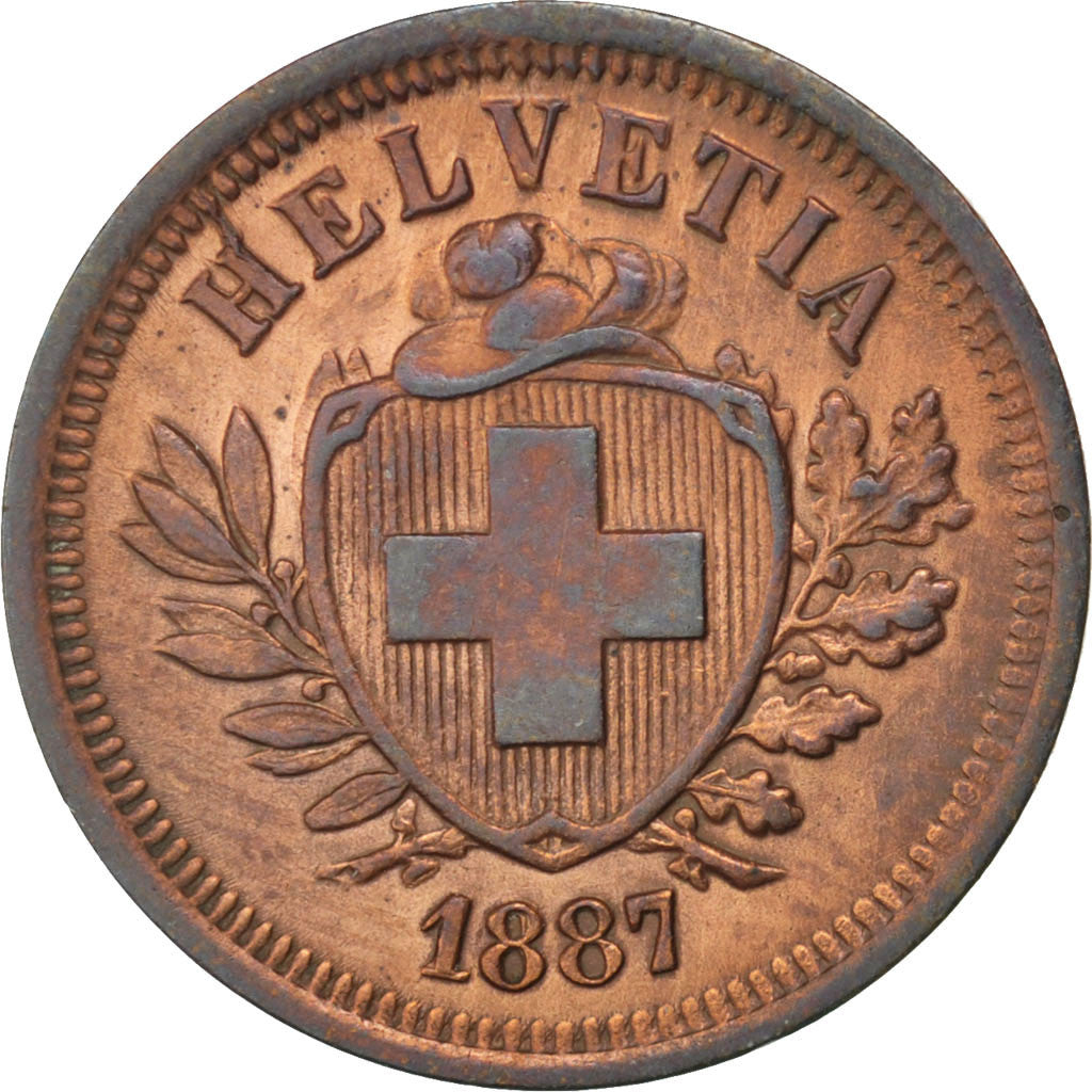 SWITZERLAND, Rappen, 1887, Bern, KM #3.1, AU(50-53), Bronze, 1.52