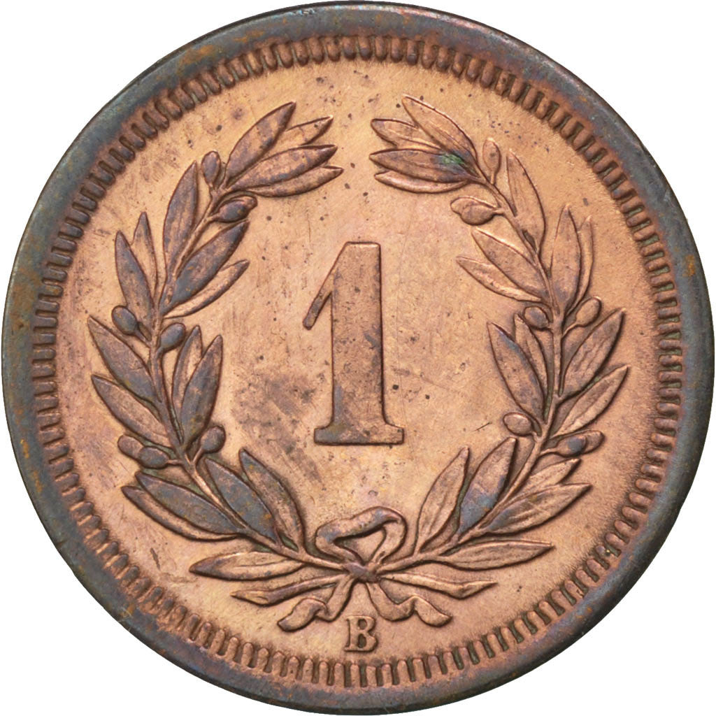 SWITZERLAND, Rappen, 1887, Bern, KM #3.1, AU(50-53), Bronze, 1.52