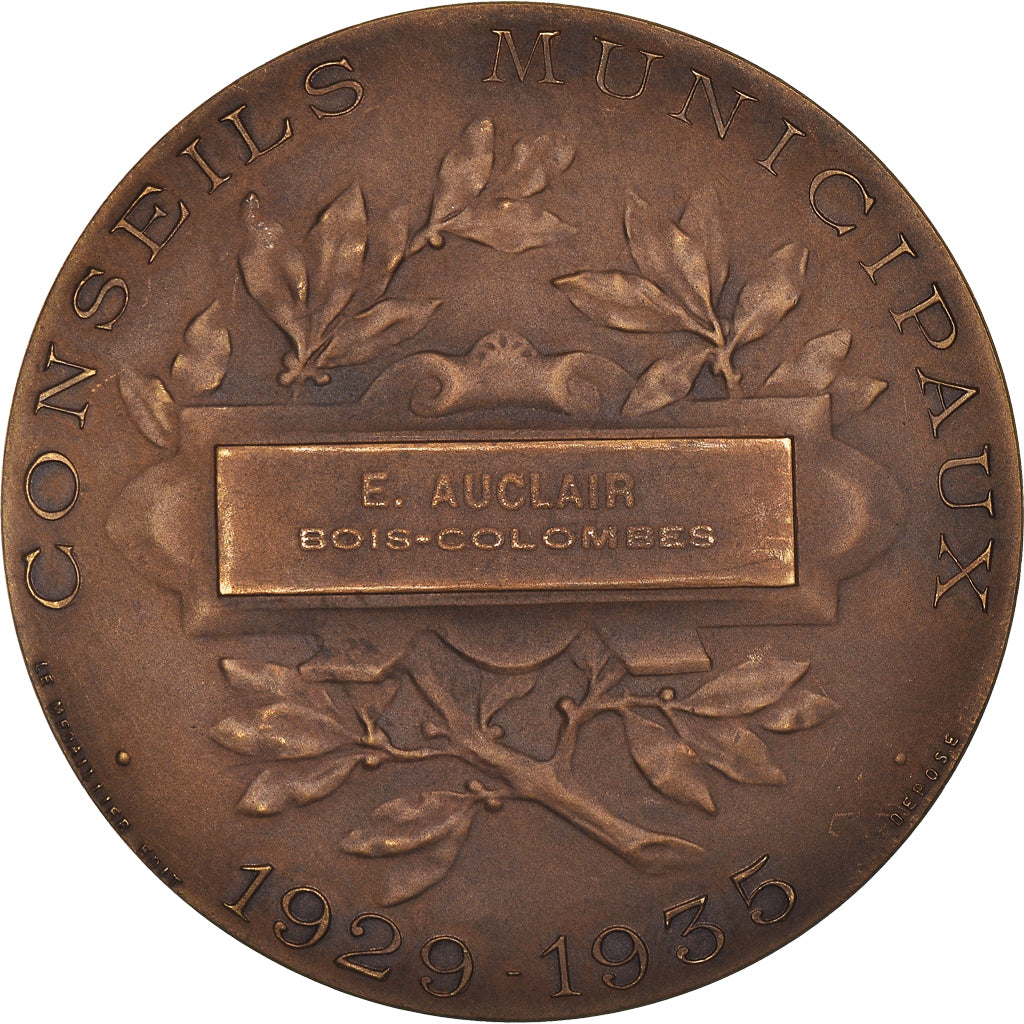 France, Medal, Conseils Municipaux, Bois-Colombes, 1935, Bottée, MS(63), Bronze