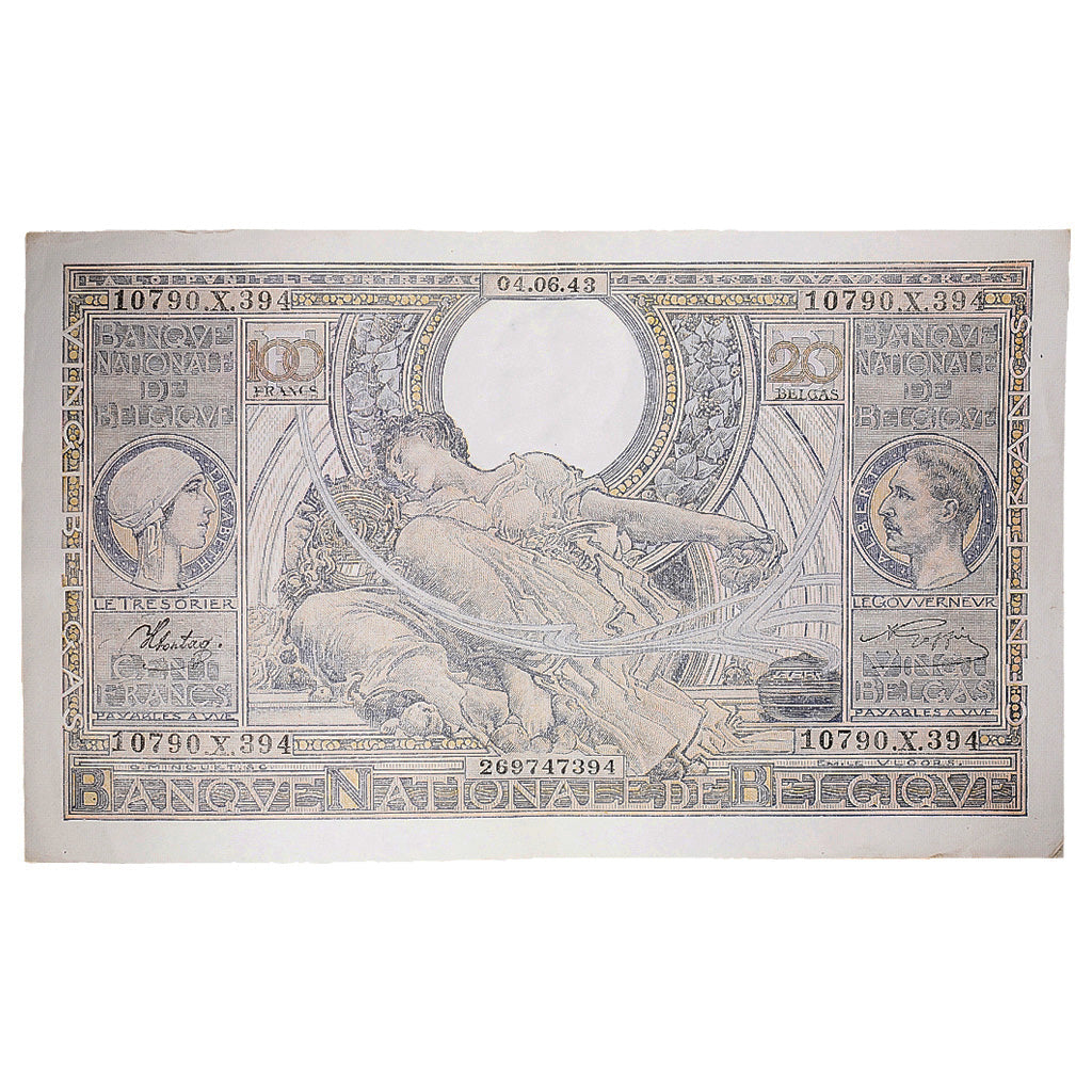 Banknote, Belgium, 100 Francs-20 Belgas, 1943, 1943-06-04, KM:107, AU(55-58)