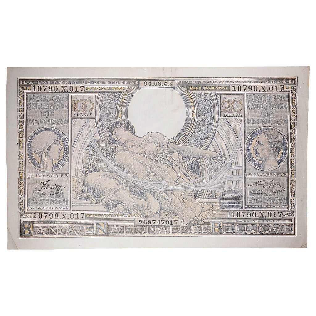 Banknote, Belgium, 100 Francs-20 Belgas, 1943, 1943-06-04, KM:107, EF(40-45)