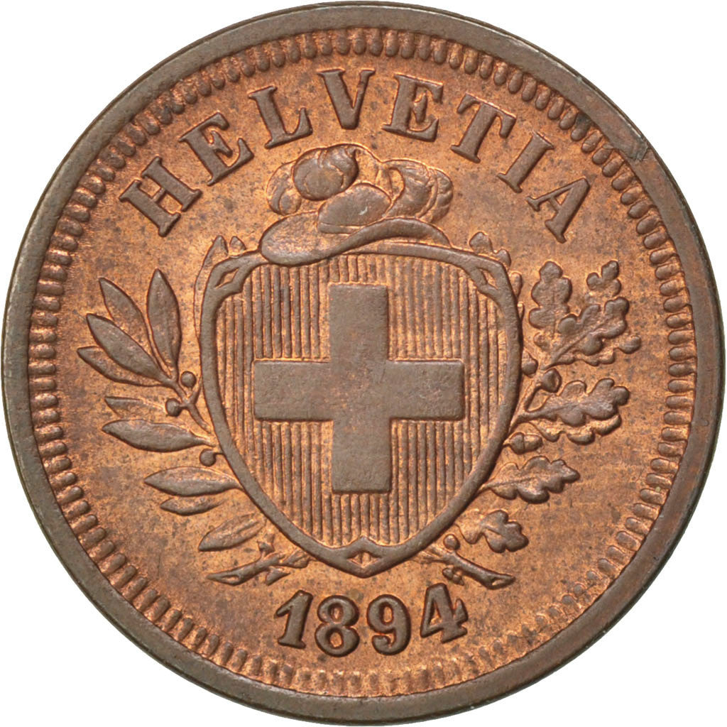 SWITZERLAND, Rappen, 1894, Bern, KM #3.1, MS(63), Bronze, 1.51