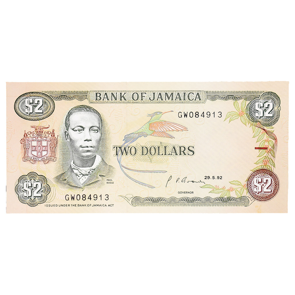 Billet, Jamaïque, 2 Dollars, 1992, 1992-05-29, KM:69d, NEUF