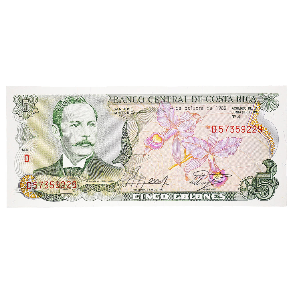 Geldschein, Costa Rica, 5 Colones, 1989, 1989-10-04, KM:236e, UNZ
