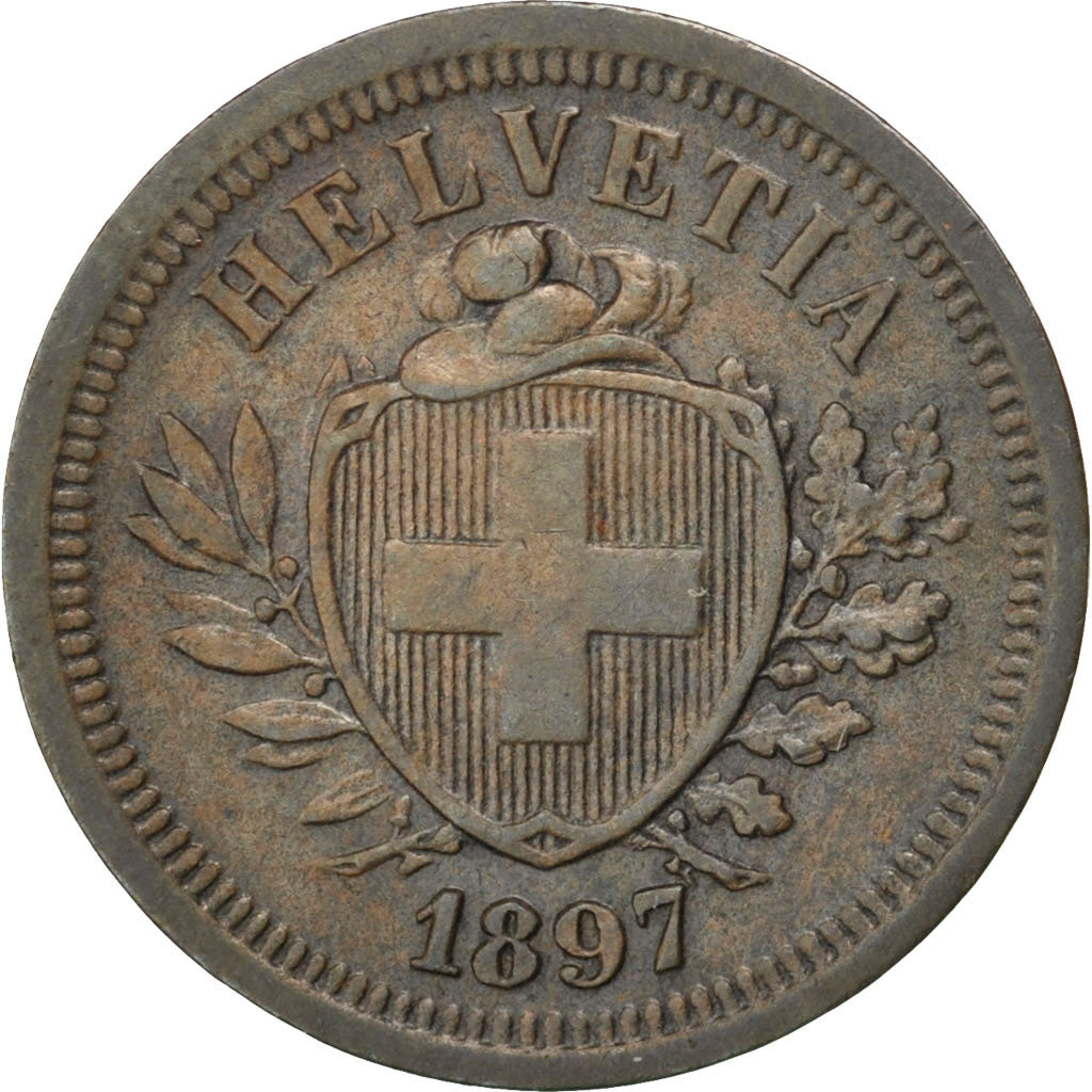 SWITZERLAND, Rappen, 1897, Bern, KM #3.1, AU(50-53), Bronze, 1.49