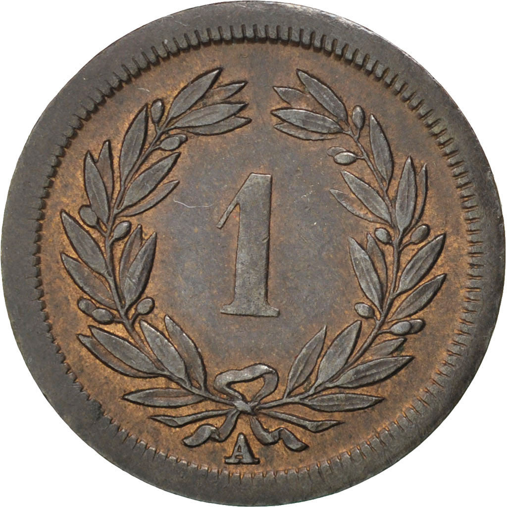 SWITZERLAND, Rappen, 1851, Bern, KM #3.1, AU(55-58), Bronze, 1.47