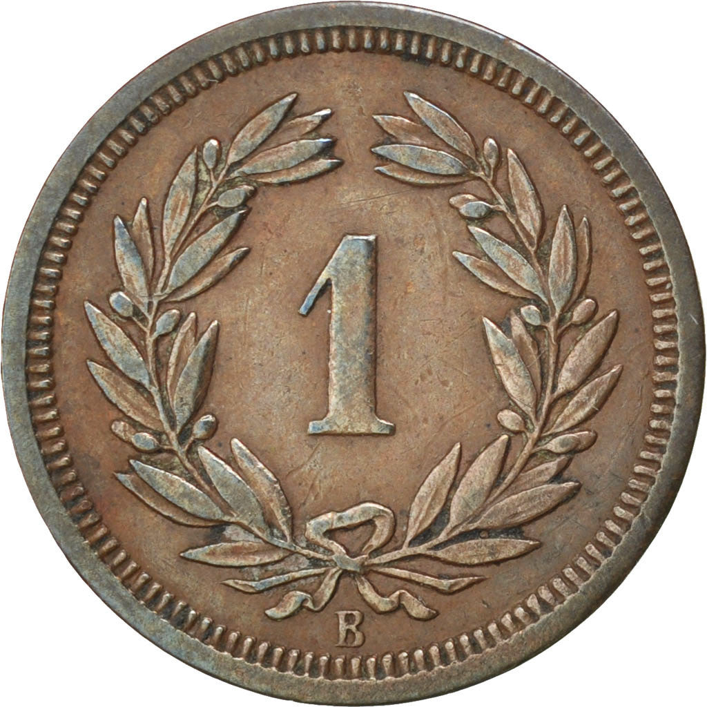 SWITZERLAND, Rappen, 1855, Bern, KM #3.1, AU(50-53), Bronze, 1.47