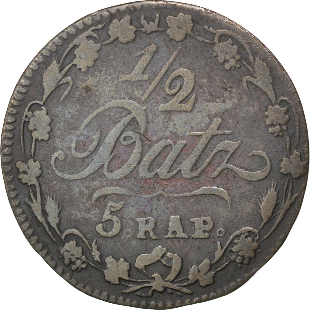 SWISS CANTONS, 1/2 Batzen-5 Rappen, 1804, KM #6, VF(30-35), Billon, 1.83