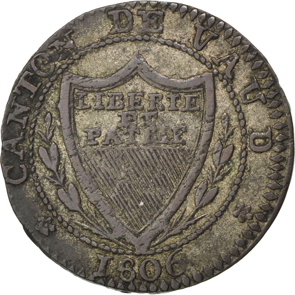 SWISS CANTONS, 1/2 Batzen-5 Rappen, 1806, KM #6, EF(40-45), Billon, 2.04