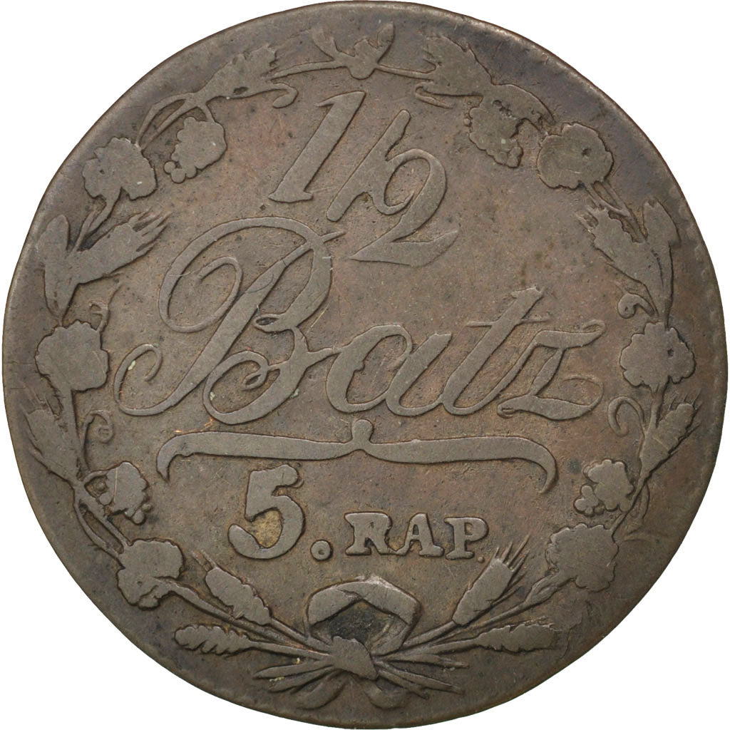 SWISS CANTONS, 1/2 Batzen-5 Rappen, 1807, KM #6, VF(30-35), Billon, 1.90