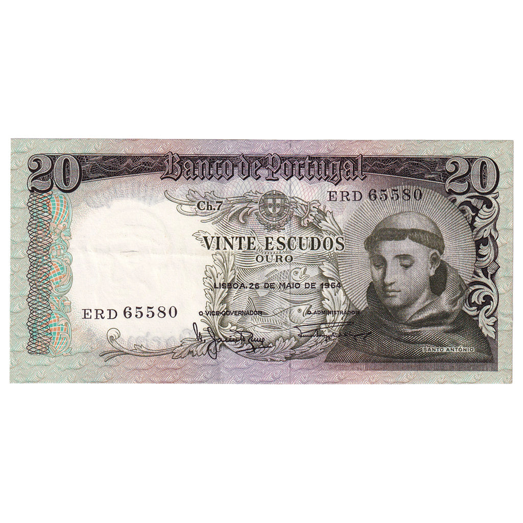 Banknote, Portugal, 20 Escudos, 1964, 1964-05-26, KM:167b, EF(40-45)