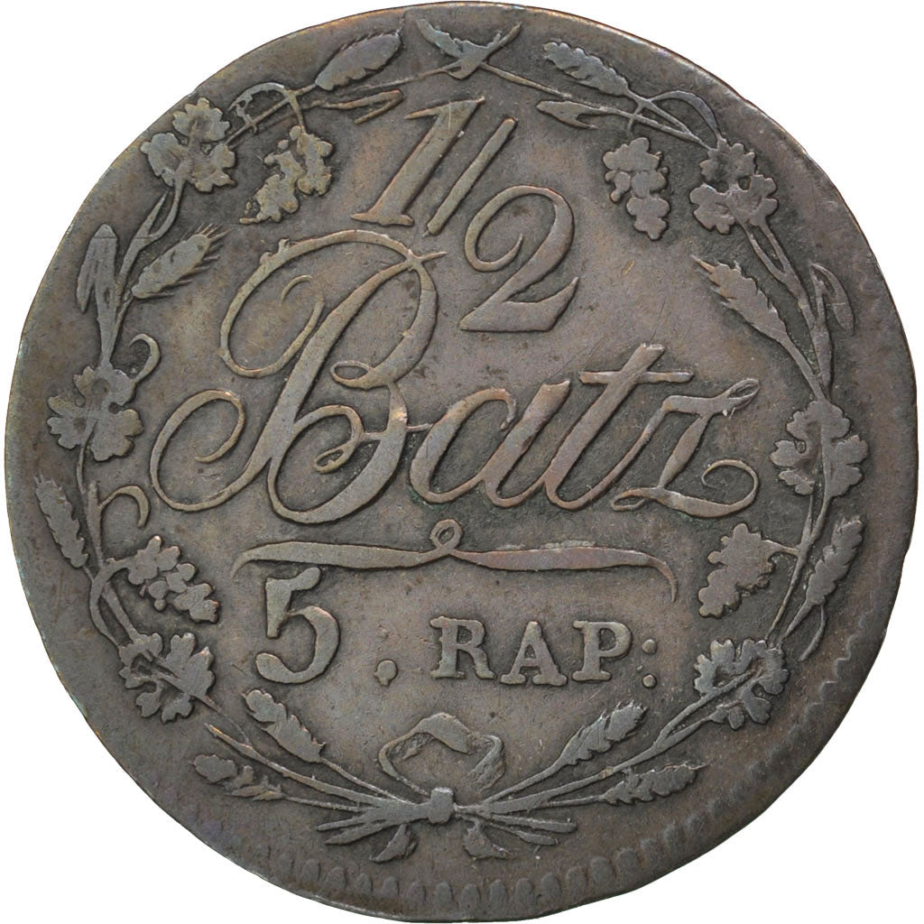 SWISS CANTONS, 1/2 Batzen-5 Rappen, 1813, KM #6, EF(40-45), Billon, 1.81