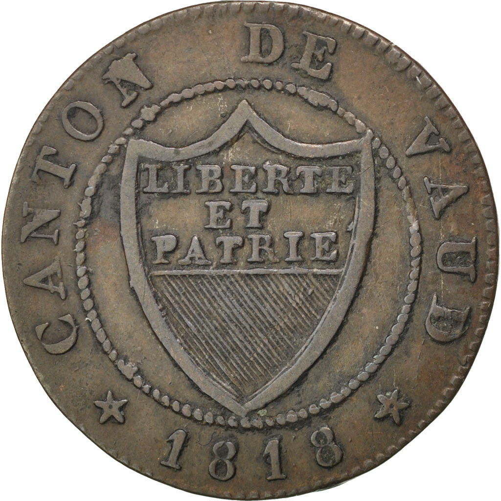 SWISS CANTONS, 1/2 Batzen-5 Rappen, 1818, KM #6, AU(50-53), Billon, 2.07