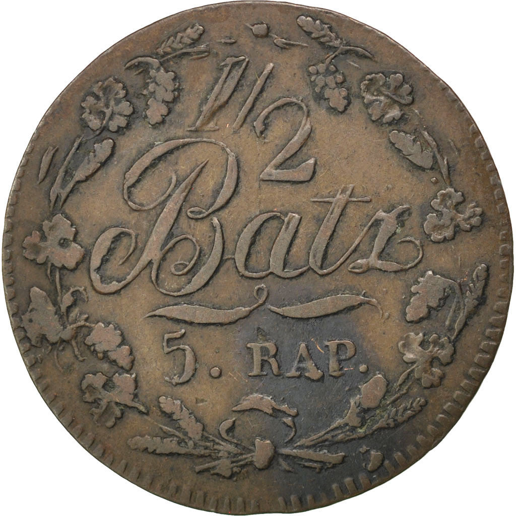 SWISS CANTONS, 1/2 Batzen-5 Rappen, 1818, KM #6, AU(50-53), Billon, 2.07