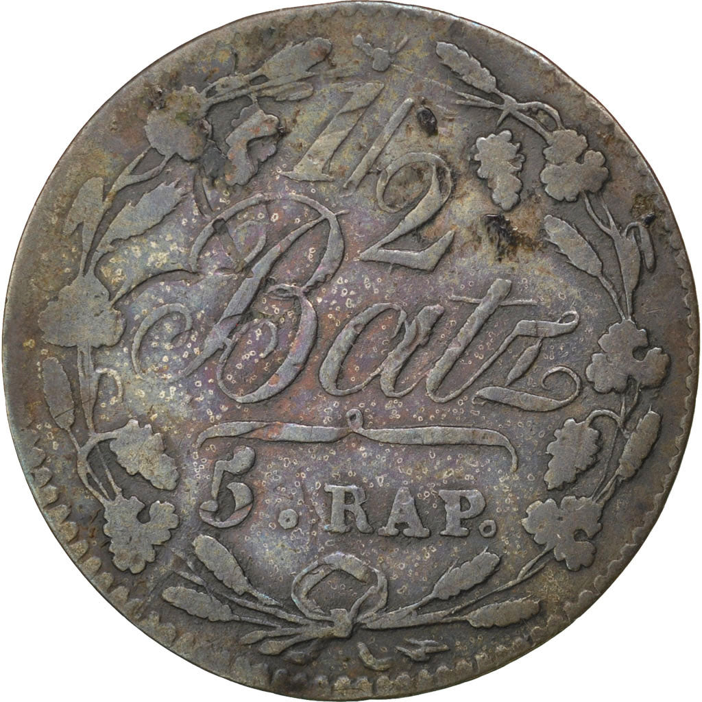 SWISS CANTONS, 1/2 Batzen-5 Rappen, 1819, KM #6, VF(20-25), Billon, 2.04
