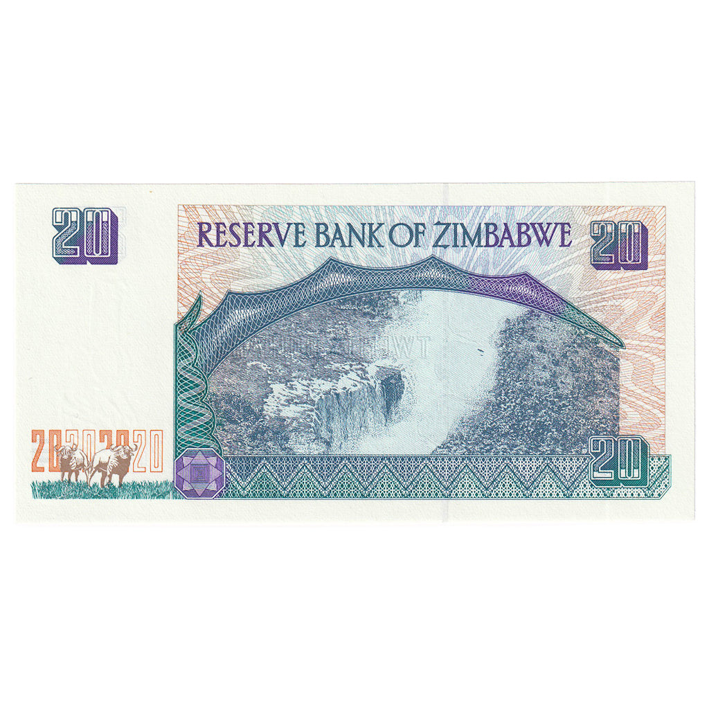 Banknote, Zimbabwe, 20 Dollars, 1997, KM:7a, UNC(65-70)