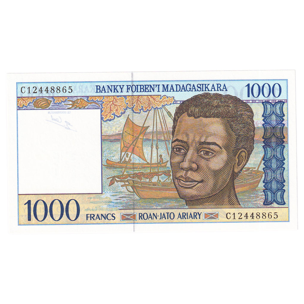 Banknote, Madagascar, 1000 Francs = 200 Ariary, 1996-2004, KM:76b, UNC(65-70)