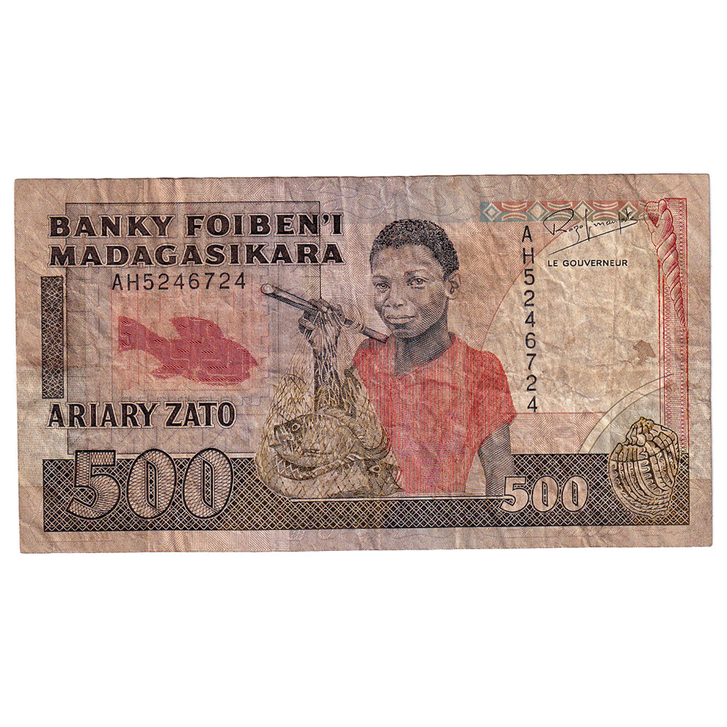 Banknote, Madagascar, 500 Francs = 100 Ariary, 1989-1994, KM:71b, VG(8-10)