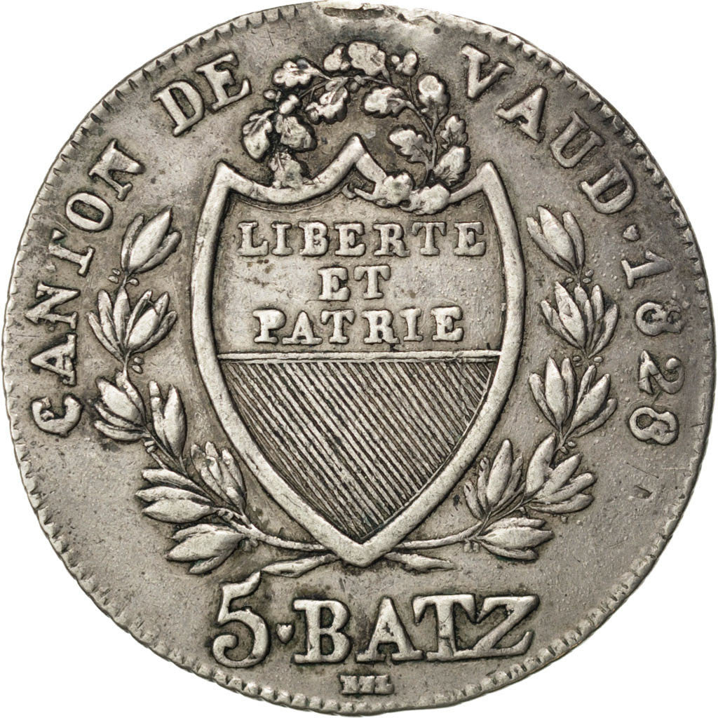 SWISS CANTONS, 5 Batzen, 1828, KM #21.1, AU(50-53), Silver, 4.12