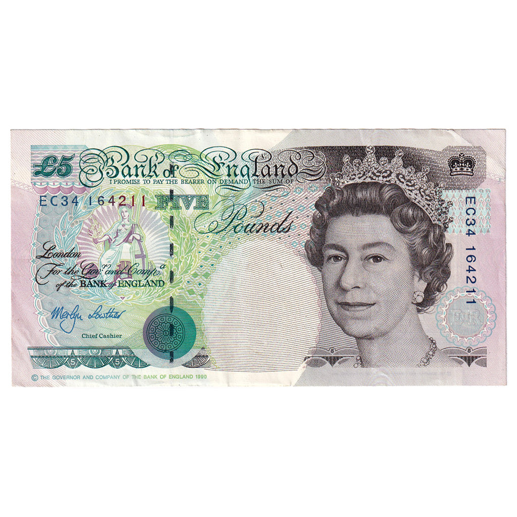 Banknote, Great Britain, 5 Pounds, 1990, KM:382a, AU(55-58)