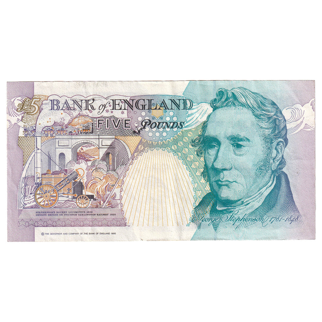 Banknote, Great Britain, 5 Pounds, 1990, KM:382a, AU(55-58)