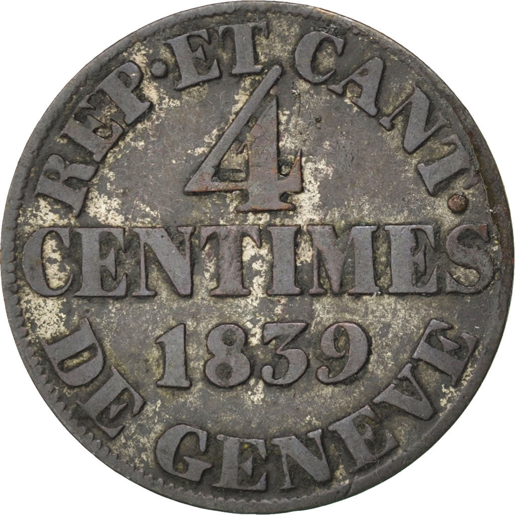 SWISS CANTONS, 4 Centimes, 1839, KM #127, EF(40-45), Billon, 1.68
