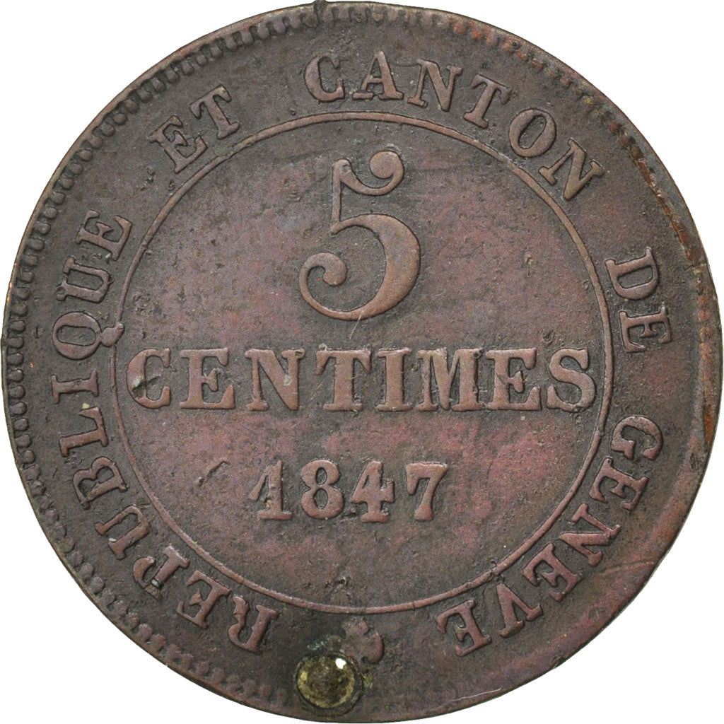 Switzerland, 5 Centimes, 1847, KM #133, EF(40-45), Billon, 1.97
