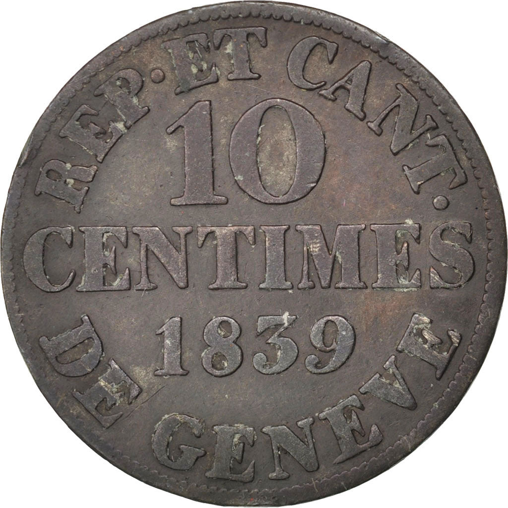 SWISS CANTONS, 10 Centimes, 1839, KM #128, VF(30-35), Billon, 3.10