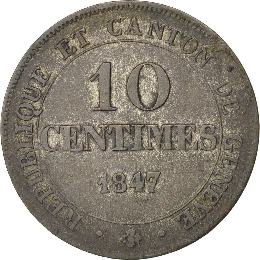 SWISS CANTONS, 10 Centimes, 1847, KM #134, EF(40-45), Billon, 2.57