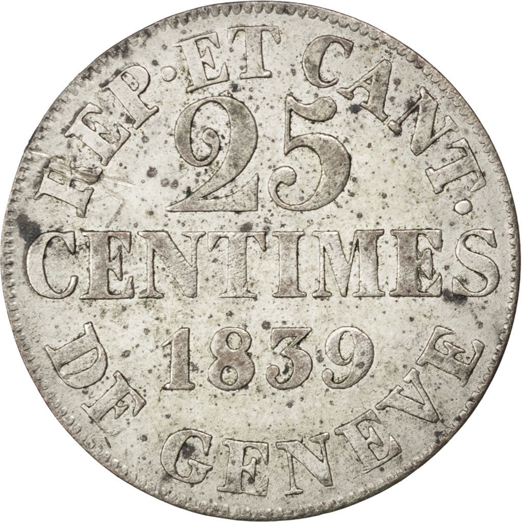 SWISS CANTONS, 25 Centimes, 1839, KM #129, AU(55-58), Billon, 4.04