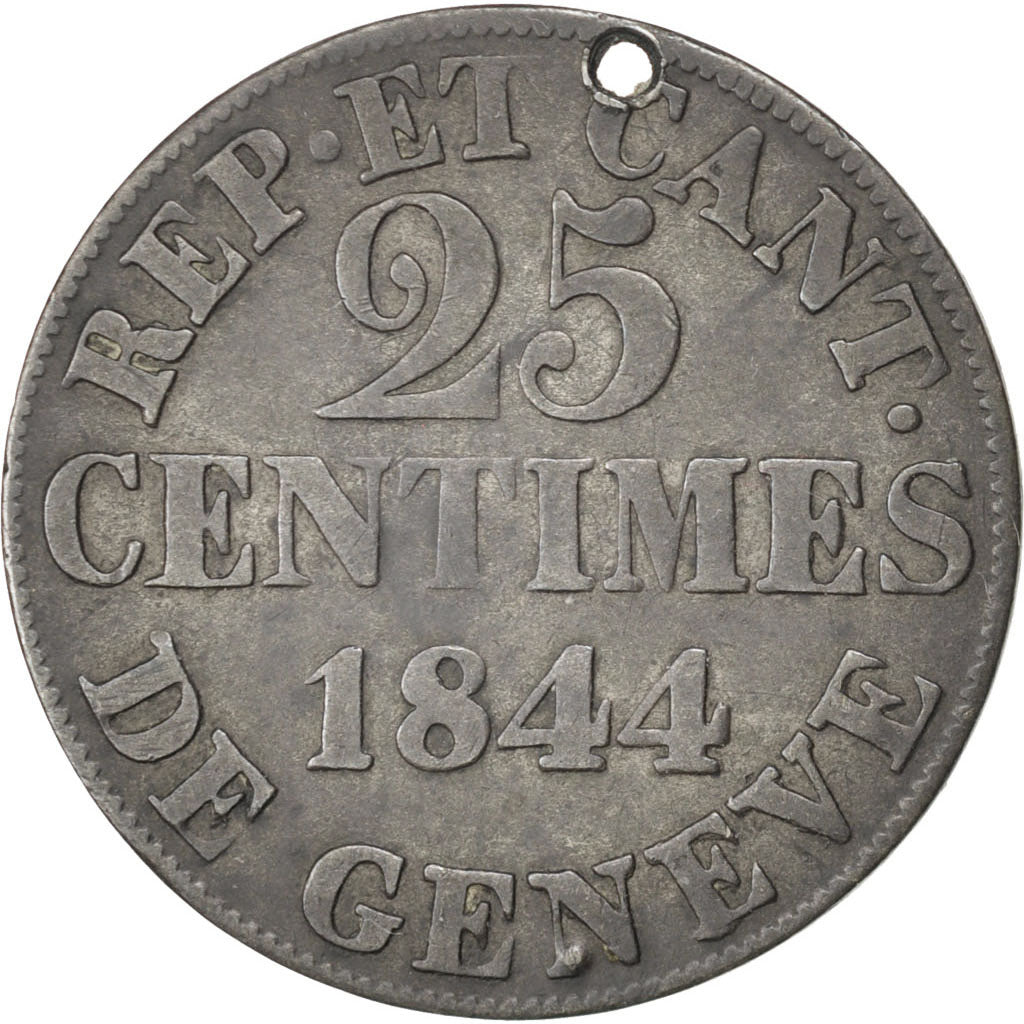SWISS CANTONS, 25 Centimes, 1844, KM #129, EF(40-45), Billon, 3.72