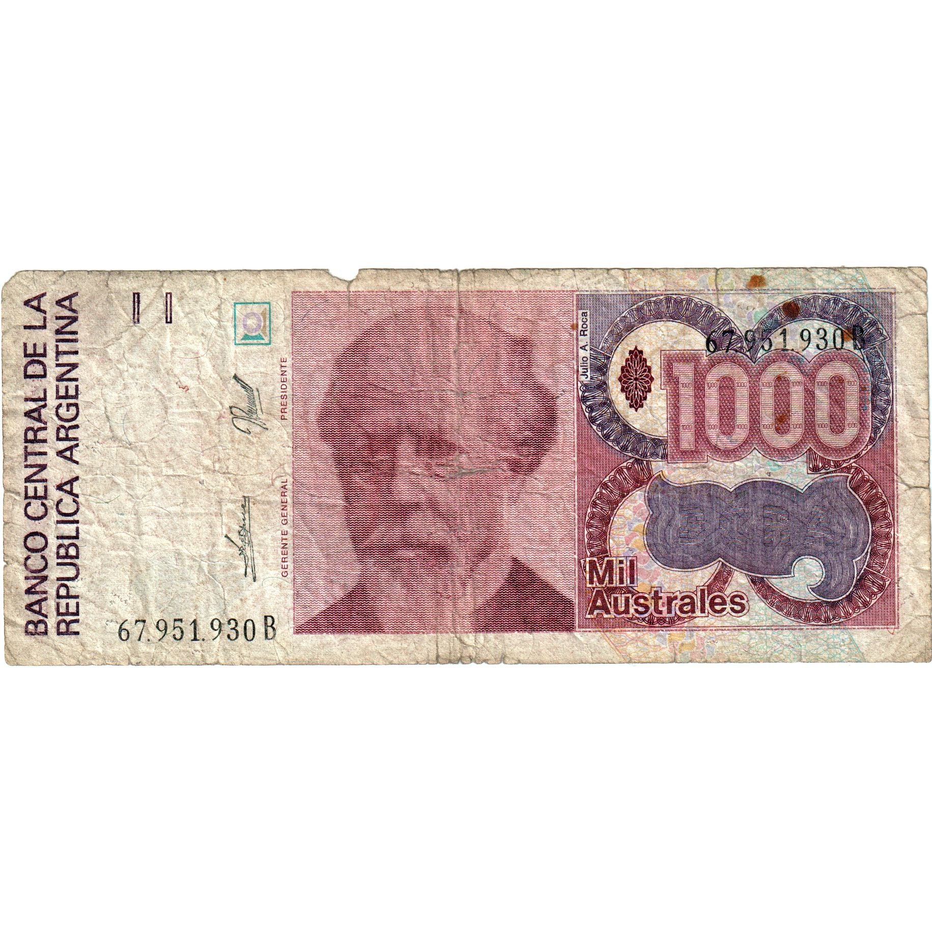 Geldschein, Argentinien, 1000 Australes, Undated (1990), KM:329d, SGE