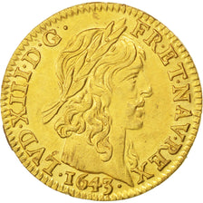 Moneda, Francia, 1/2 Louis d'or, 1643, Paris, MBC+, Oro, KM:101, Gadoury:57